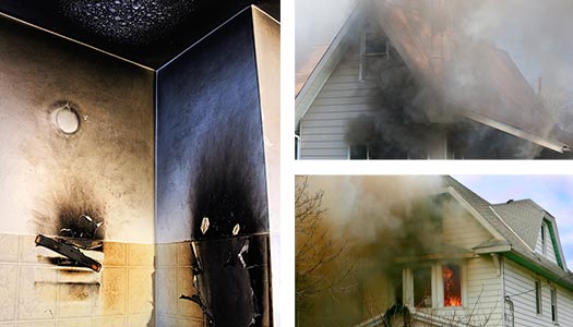 Collage of professionals restoring smoke damage and soot damage